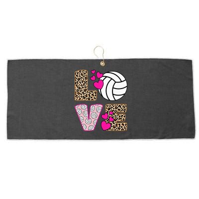 Cute Love Volleyball Leopard Print Women Ladies Volleyball Large Microfiber Waffle Golf Towel