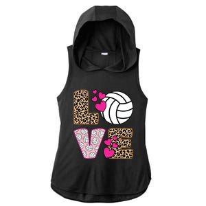 Cute Love Volleyball Leopard Print Ladies Volleyball Ladies PosiCharge Tri-Blend Wicking Draft Hoodie Tank