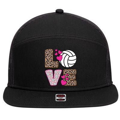 Cute Love Volleyball Leopard Print Ladies Volleyball 7 Panel Mesh Trucker Snapback Hat