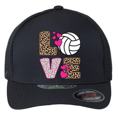 Cute Love Volleyball Leopard Print Ladies Volleyball Flexfit Unipanel Trucker Cap