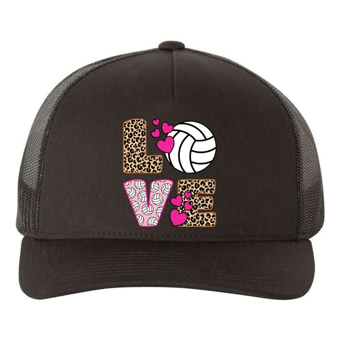 Cute Love Volleyball Leopard Print Ladies Volleyball Yupoong Adult 5-Panel Trucker Hat