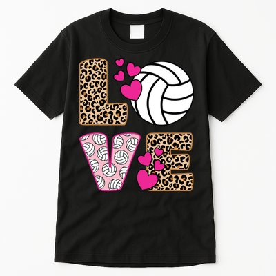 Cute Love Volleyball Leopard Print Ladies Volleyball Tall T-Shirt