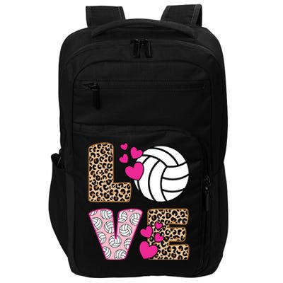 Cute Love Volleyball Leopard Print Ladies Volleyball Impact Tech Backpack