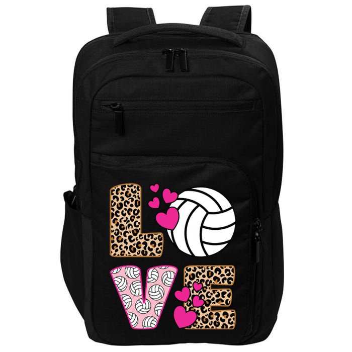 Cute Love Volleyball Leopard Print Ladies Volleyball Impact Tech Backpack