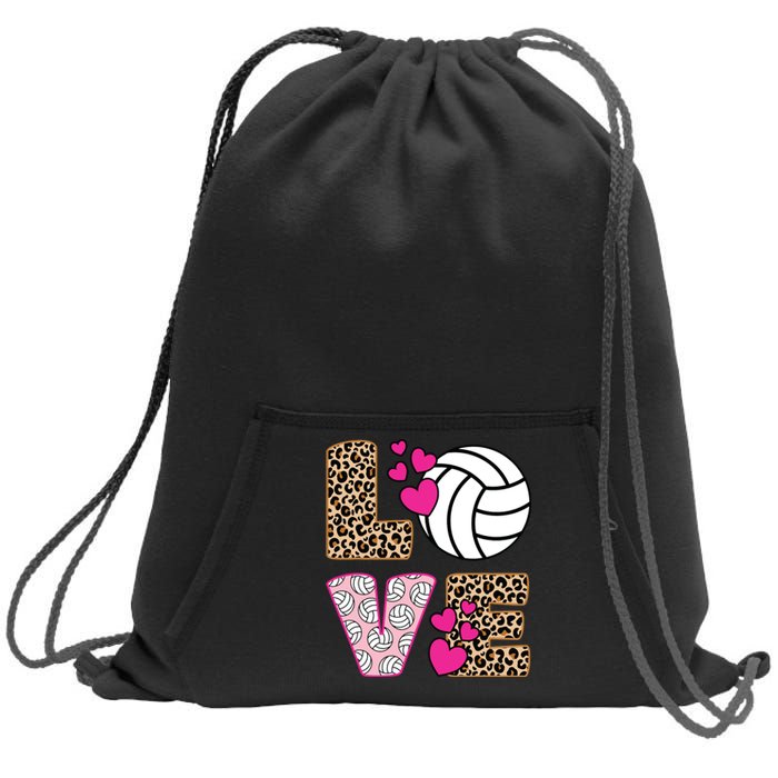 Cute Love Volleyball Leopard Print Ladies Volleyball Sweatshirt Cinch Pack Bag