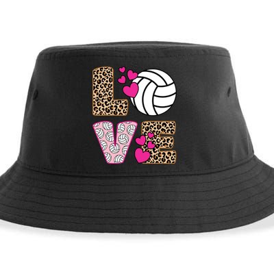 Cute Love Volleyball Leopard Print Ladies Volleyball Sustainable Bucket Hat