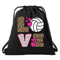 Cute Love Volleyball Leopard Print Ladies Volleyball Drawstring Bag