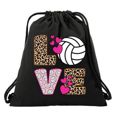 Cute Love Volleyball Leopard Print Ladies Volleyball Drawstring Bag