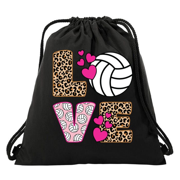 Cute Love Volleyball Leopard Print Ladies Volleyball Drawstring Bag