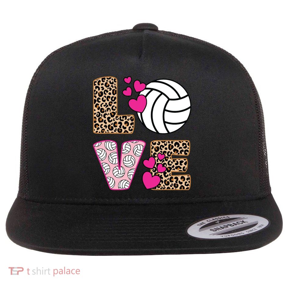 Cute Love Volleyball Leopard Print Ladies Volleyball Flatbill Hat