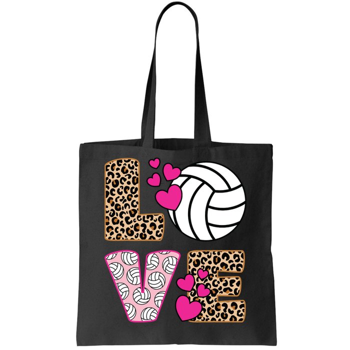 Cute Love Volleyball Leopard Print Ladies Volleyball Tote Bag