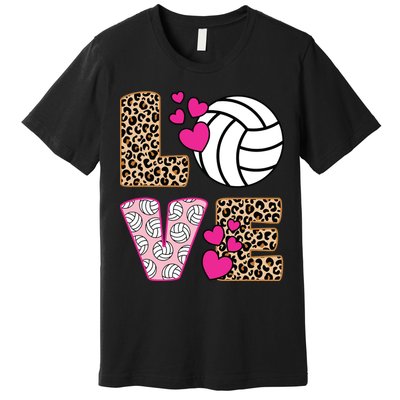 Cute Love Volleyball Leopard Print Ladies Volleyball Premium T-Shirt