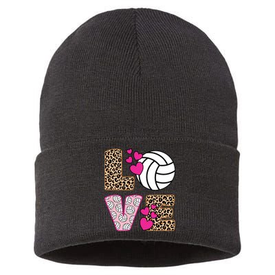 Cute Love Volleyball Leopard Print Ladies Volleyball Sustainable Knit Beanie