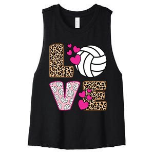 Cute Love Volleyball Leopard Print Ladies Volleyball Women's Racerback Cropped Tank