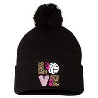 Cute Love Volleyball Leopard Print Ladies Volleyball Pom Pom 12in Knit Beanie