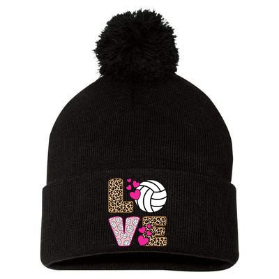 Cute Love Volleyball Leopard Print Ladies Volleyball Pom Pom 12in Knit Beanie