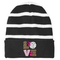 Cute Love Volleyball Leopard Print Ladies Volleyball Striped Beanie with Solid Band