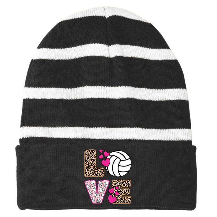 Cute Love Volleyball Leopard Print Ladies Volleyball Striped Beanie with Solid Band