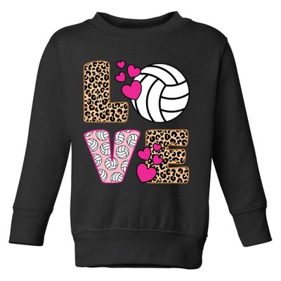 Cute Love Volleyball Leopard Print Ladies Volleyball Toddler Sweatshirt