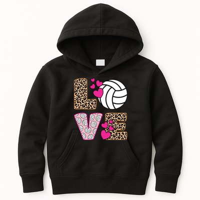 Cute Love Volleyball Leopard Print Ladies Volleyball Kids Hoodie