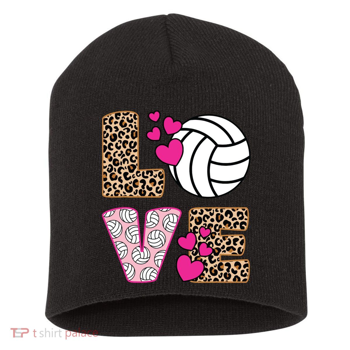 Cute Love Volleyball Leopard Print Ladies Volleyball Short Acrylic Beanie