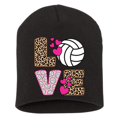 Cute Love Volleyball Leopard Print Ladies Volleyball Short Acrylic Beanie