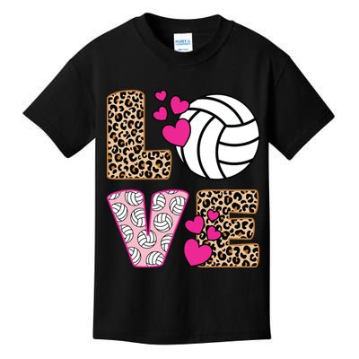 Cute Love Volleyball Leopard Print Ladies Volleyball Kids T-Shirt