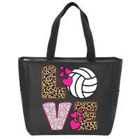 Cute Love Volleyball Leopard Print Ladies Volleyball Zip Tote Bag