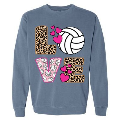Cute Love Volleyball Leopard Print Ladies Volleyball Garment-Dyed Sweatshirt