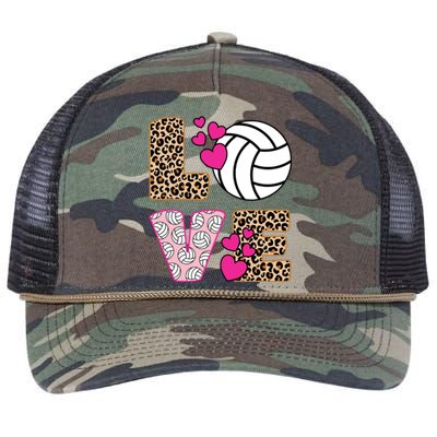 Cute Love Volleyball Leopard Print Ladies Volleyball Retro Rope Trucker Hat Cap