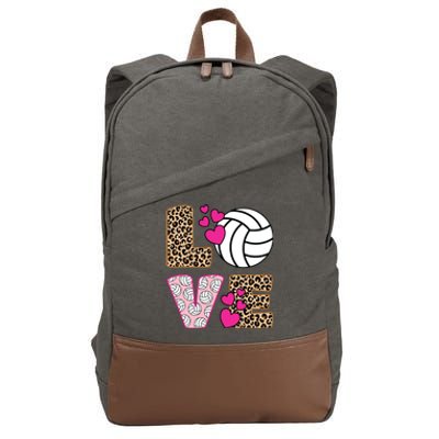 Cute Love Volleyball Leopard Print Ladies Volleyball Cotton Canvas Backpack