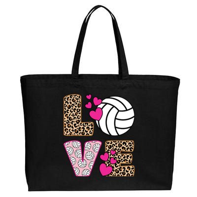 Cute Love Volleyball Leopard Print Ladies Volleyball Cotton Canvas Jumbo Tote