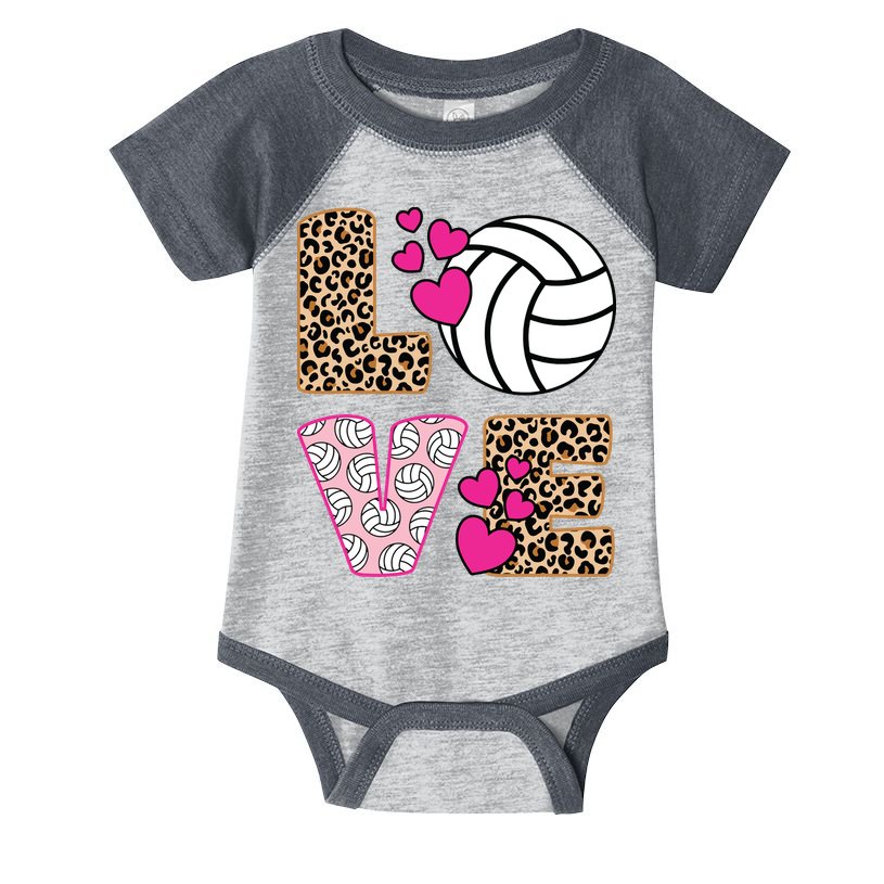 Cute Love Volleyball Leopard Print Ladies Volleyball Infant Baby Jersey Bodysuit