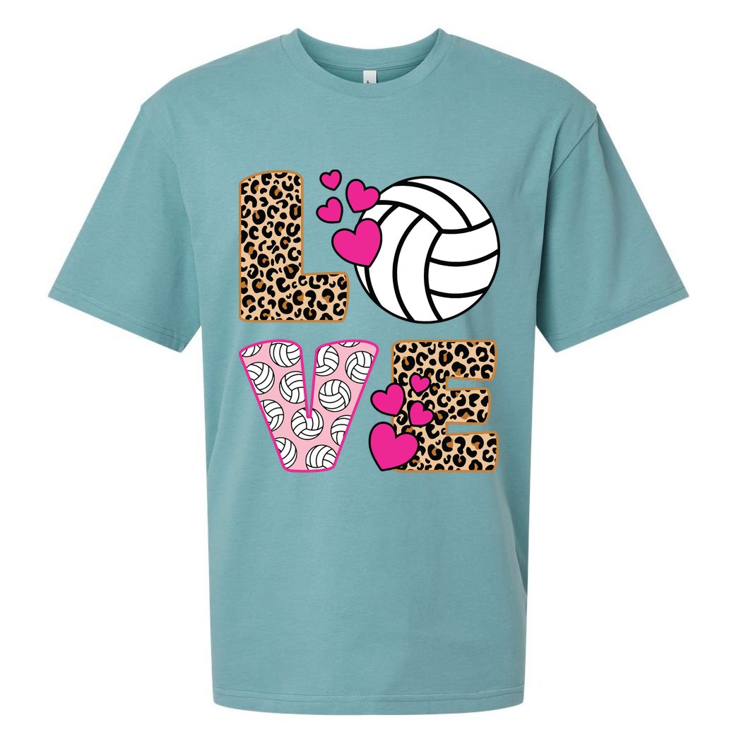 Cute Love Volleyball Leopard Print Ladies Volleyball Sueded Cloud Jersey T-Shirt