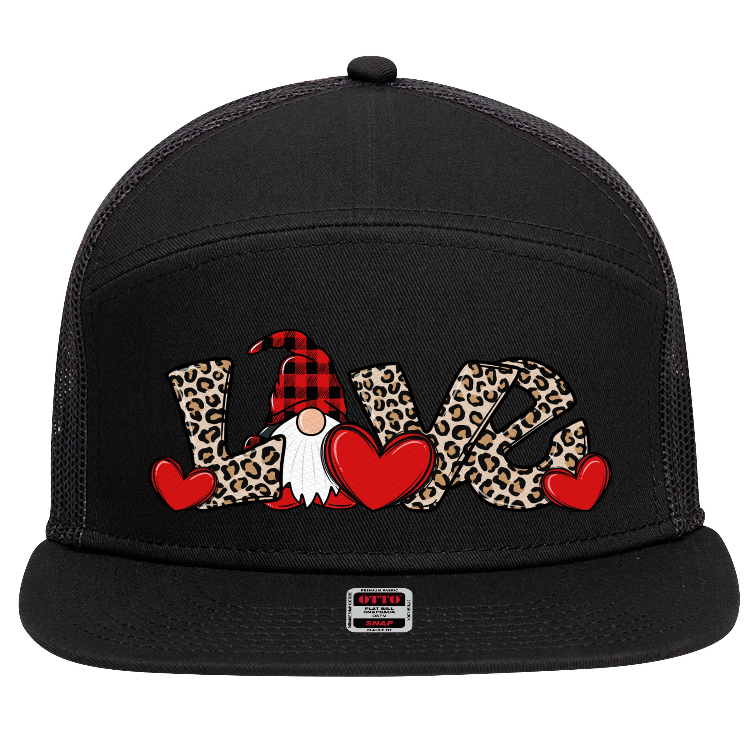 Cute Love Valentines Day Gnome 7 Panel Mesh Trucker Snapback Hat