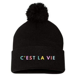 Cest La Vie Rainbow Pom Pom 12in Knit Beanie