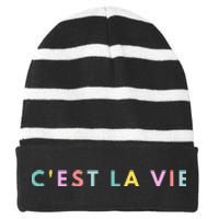 Cest La Vie Rainbow Striped Beanie with Solid Band