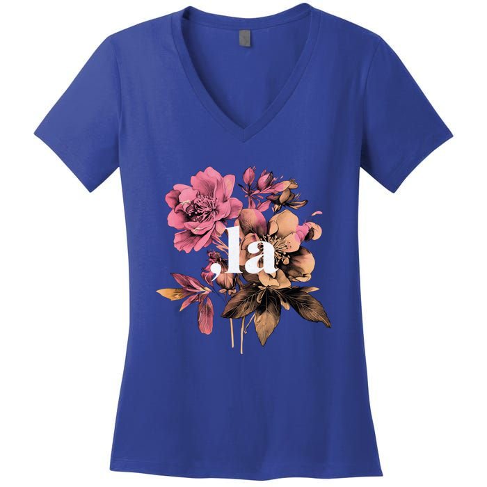 Comma La Vintage Floral Feminine Flowers Comma La Meaningful Gift Women's V-Neck T-Shirt