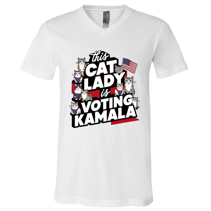 Cat Lady Voting For Kamala Harris 2024 1st Female President V-Neck T-Shirt