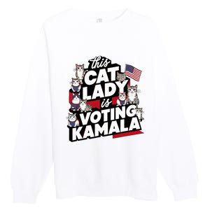 Cat Lady Voting For Kamala Harris 2024 1st Female President Premium Crewneck Sweatshirt