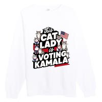 Cat Lady Voting For Kamala Harris 2024 1st Female President Premium Crewneck Sweatshirt