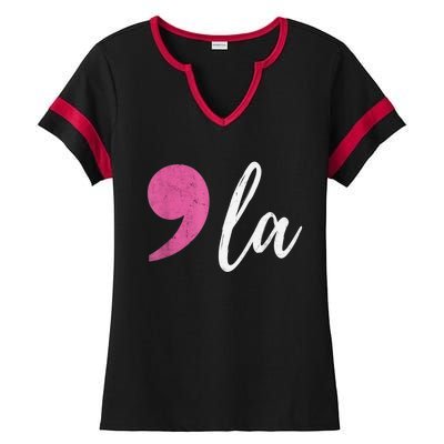 Comma +  La Vote Kamala Harris For President 2024 Election Ladies Halftime Notch Neck Tee