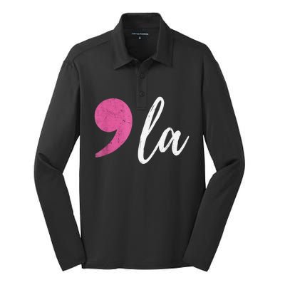 Comma +  La Vote Kamala Harris For President 2024 Election Silk Touch Performance Long Sleeve Polo