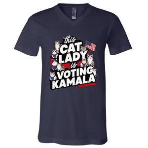 Cat Lady Voting For Kamala Harris 2024 1st Female President Gift V-Neck T-Shirt