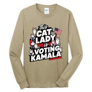 Cat Lady Voting For Kamala Harris 2024 1st Female President Gift Tall Long Sleeve T-Shirt