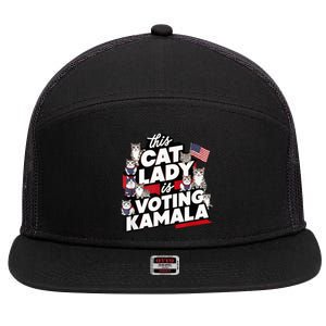 Cat Lady Voting For Kamala Harris 2024 1st Female President 7 Panel Mesh Trucker Snapback Hat