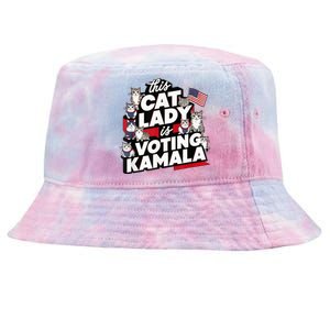 Cat Lady Voting For Kamala Harris 2024 1st Female President Tie-Dyed Bucket Hat