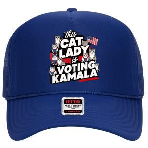 Cat Lady Voting For Kamala Harris 2024 1st Female President High Crown Mesh Back Trucker Hat