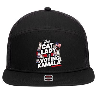 Cat Lady Voting For Kamala Harris 2024 1st Female President 7 Panel Mesh Trucker Snapback Hat