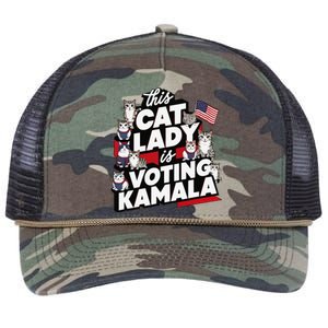 Cat Lady Voting For Kamala Harris 2024 1st Female President Retro Rope Trucker Hat Cap